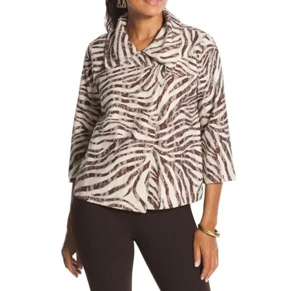 Chico’s Zebra Lace Zee Cardigan Sweater Brown/Cream Size 0= Size 4 - Picture 1 of 8